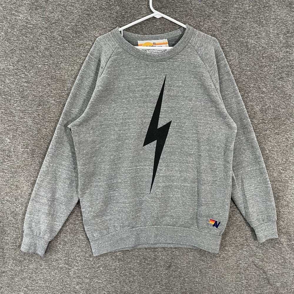 Aviator Nation Sweatshirt Adult XL Gray Lightning Bolt Fleece Crewneck Pullover